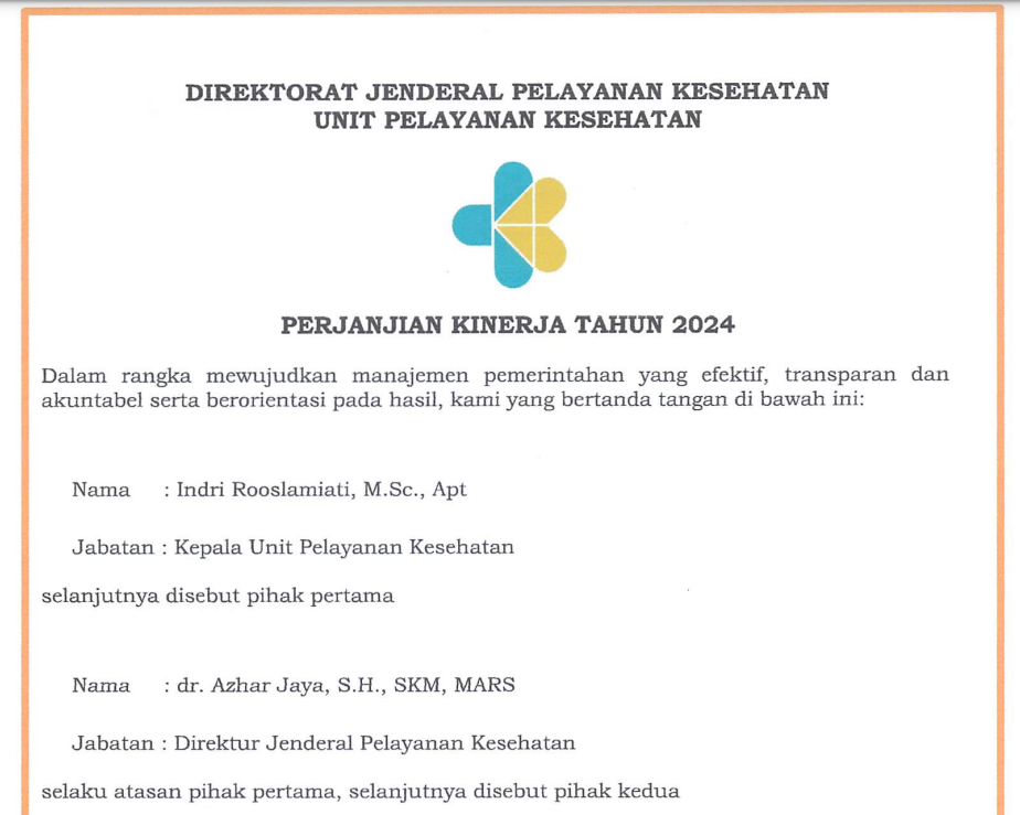 Perjanjian Kinerja Unit Pelayanan Kesehatan Tahun 2024