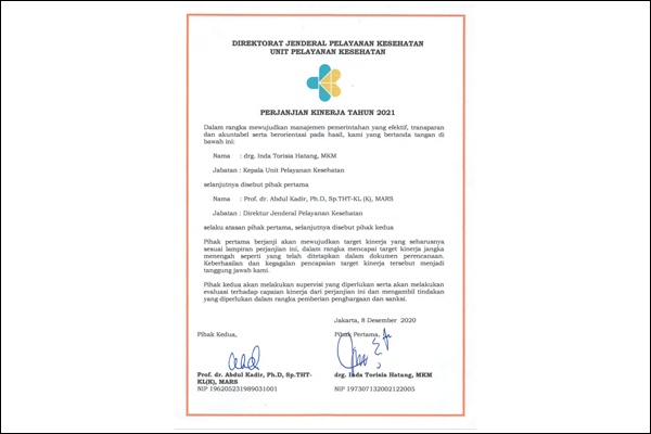 Perjanjian Kerja Unit Pelayanan Kesehatan Tahun 2021